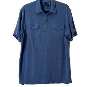 Kuhl Icelandr Polo Shirt Mens L Blue Texture Hiking Dual Pocket Discontinued